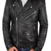 Mens Asymmetrical Black Biker Leather Jacket