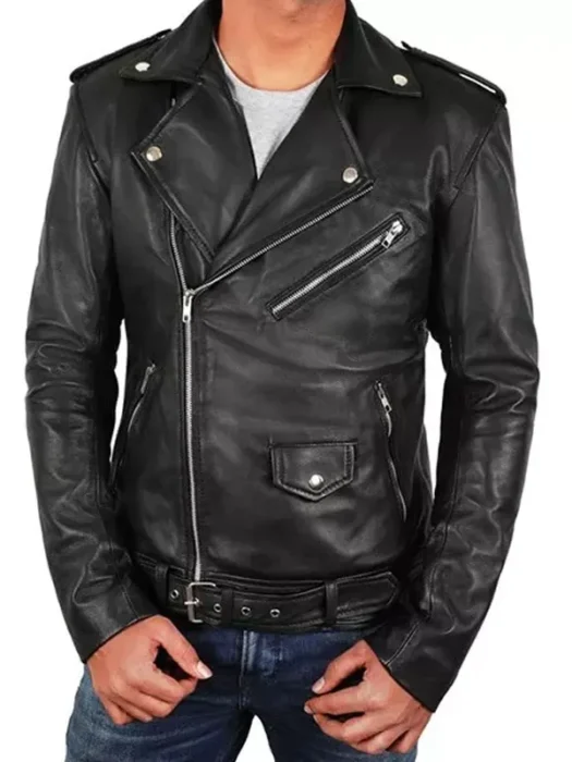 Mens Asymmetrical Black Biker Leather Jacket