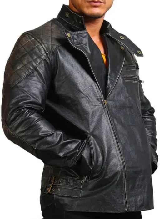 Men’s Asymmetrical Bones and Skull Leather Jacket