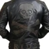 Men’s Asymmetrical Bones and Skull Leather Jacket Back