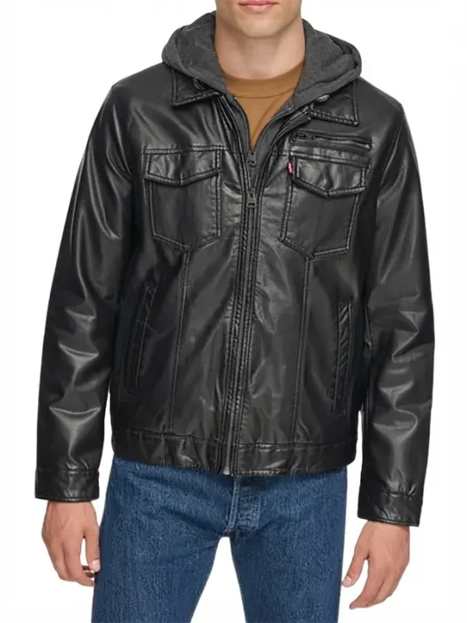 Mens Black Hooded Jacket