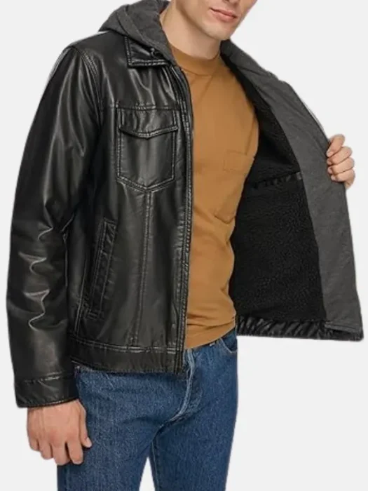 Mens Black Hooded Leather Jacket