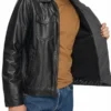 Mens Black Hooded Leather Jacket
