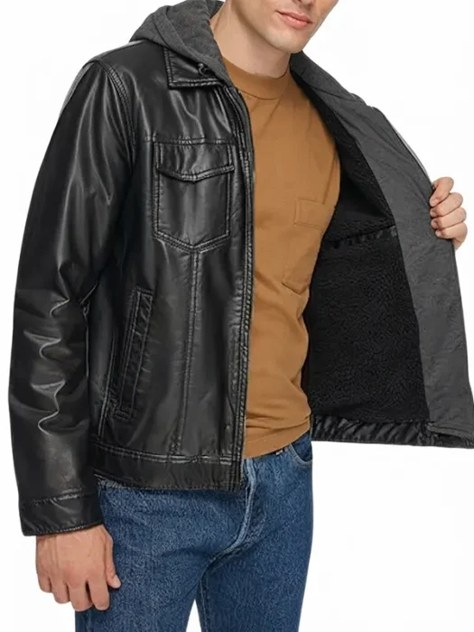 Mens Black Hooded Leather Jacket