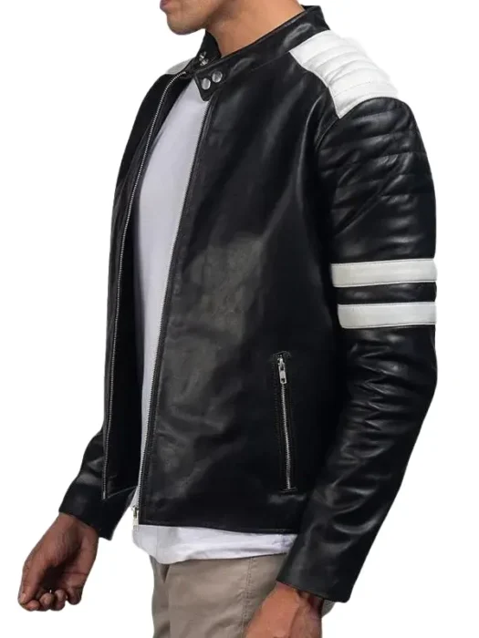 Mens Brad Moto Style Black And White Faux Jacket