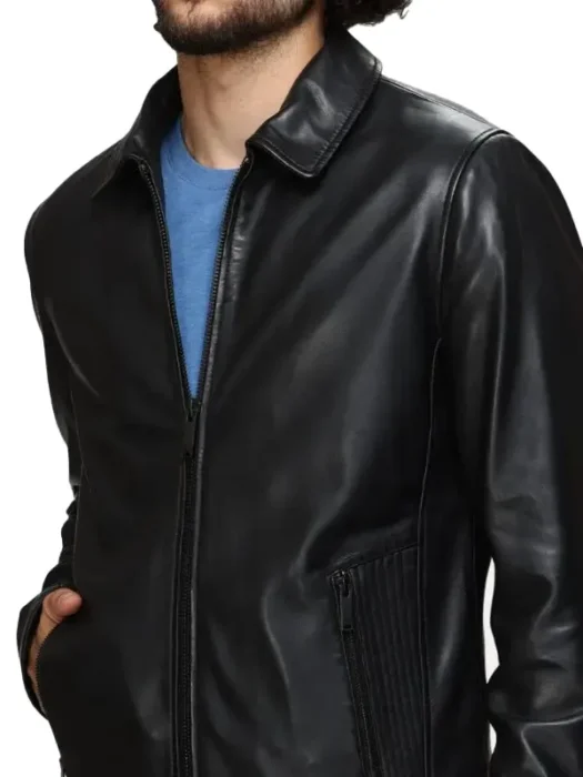 Mens Classic Collar Black Leather Jacket