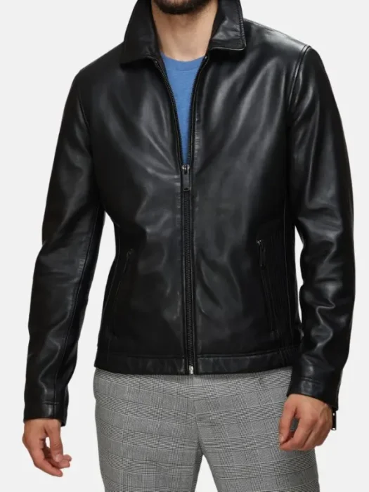 Mens Classic Collar Black Leather Jacket
