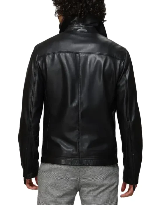 Mens Classic Collar Black Leather Jacket Back