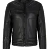 Men’s Collar Leather Black Puffer Jacket