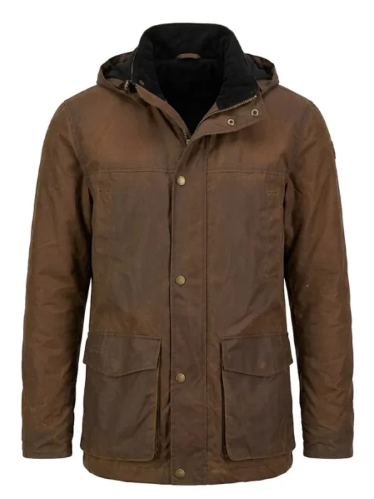 Men's Evans Oilskin Brown Hooded Jacket