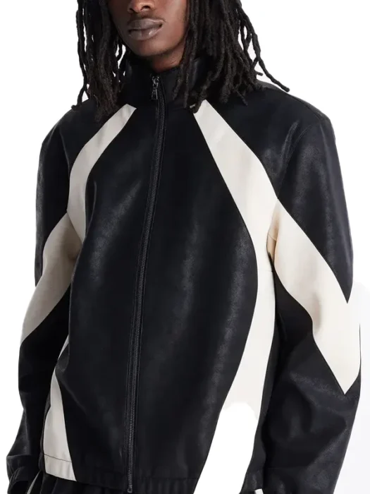 Men’s Faux Leather Maze Paneled Black Jacket