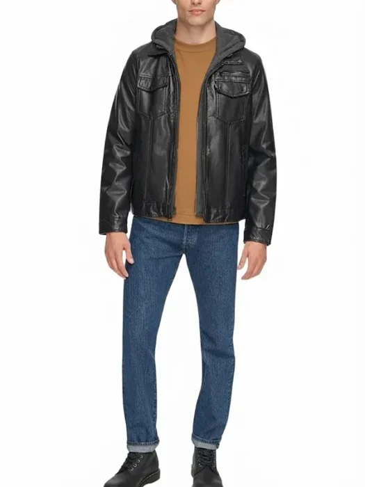 Mens Hooded Leather Jacket