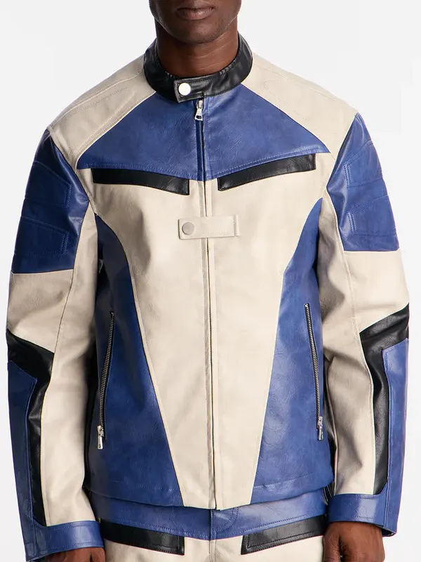 Mens Ignition Paneled Faux Leather Moto Jacket