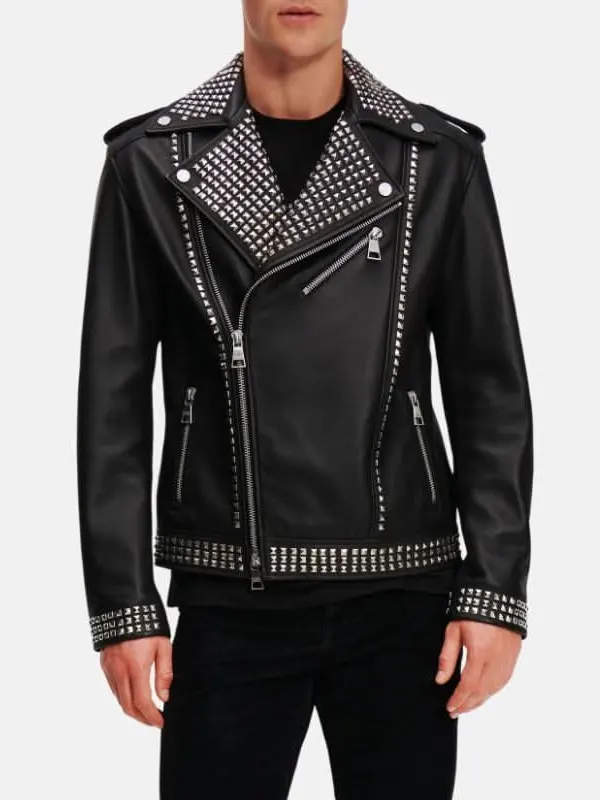 Men’s Leather Biker Studded Jacket
