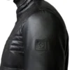 Men’s Mandarin Collar Leather Black Jacket