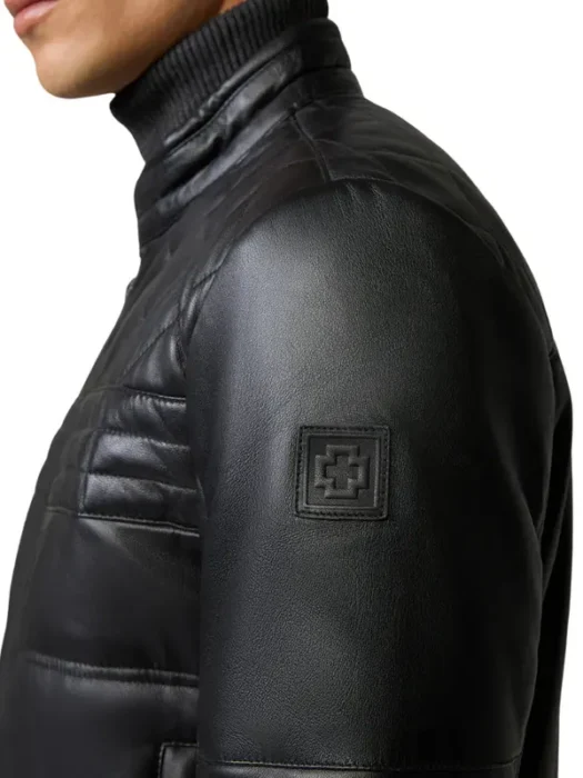 Men’s Mandarin Collar Leather Black Jacket