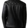 Men’s Mandarin Collar Leather Black Puffer Jacket