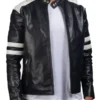 Mens Moto Style Black And White Faux Leather Jacket
