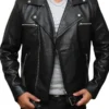 Men’s Negan Black Belted Asymmetrical Leather Jacket