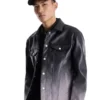 Mens Ombre Faux Leather Trucker Jacket