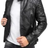 Mens Padded Black Cafe Racer Jacket