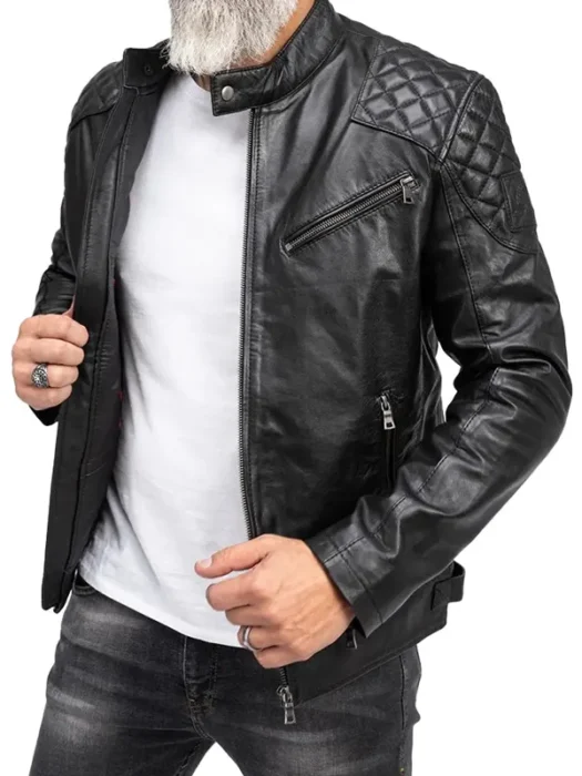 Mens Padded Black Cafe Racer Jacket
