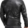 Mens Padded Black Cafe Racer Leather Jacket Back