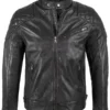 Mens Padded Black Leather Cafe Racer Jacket