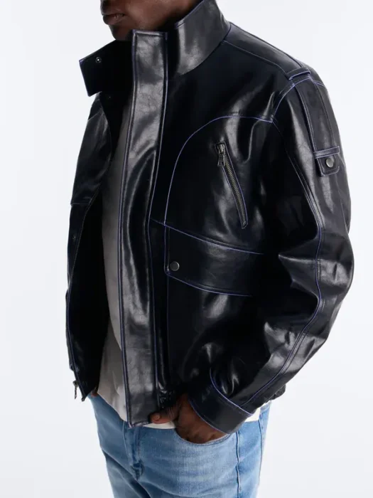 Mens Pressure Reactive Faux Leather Moto Jacket