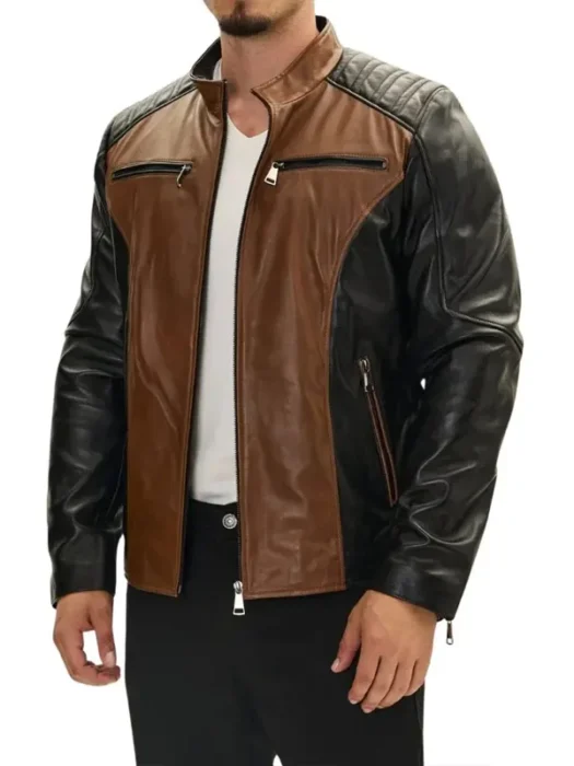 Men’s Roadster Two Tone Black and Brown Leather Jacket