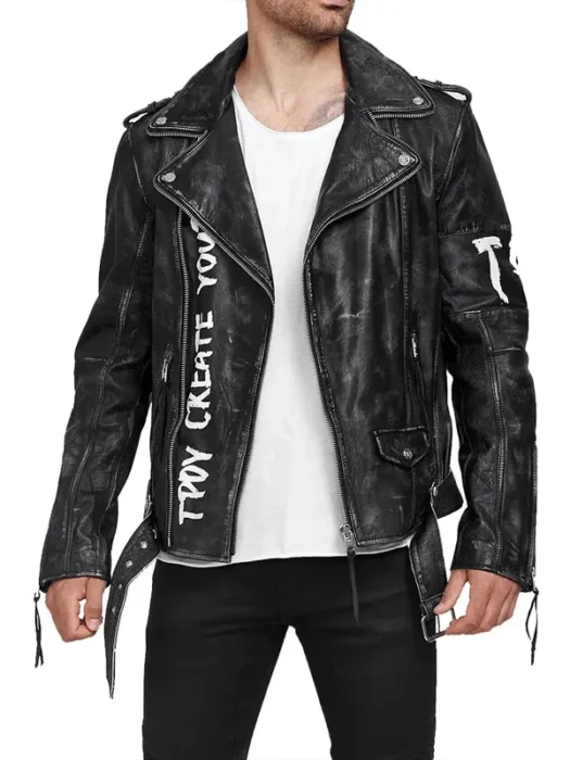 Men’s Rugged Matte Biker Black Leather Jacket