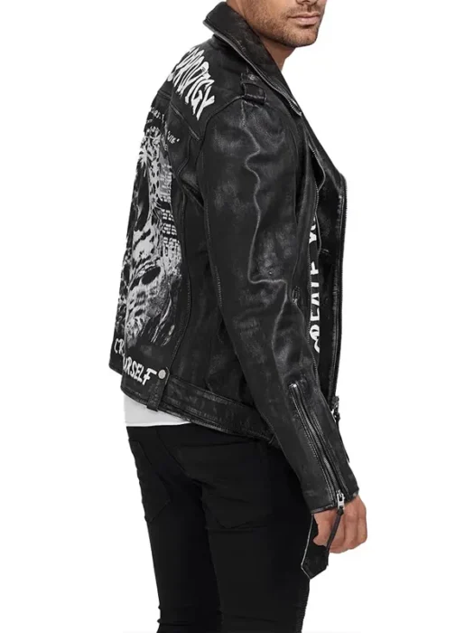 Men’s Rugged Matte Black Leather Biker Jacket