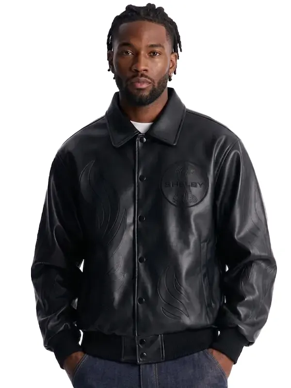 Mens Shelby Racing Embossed Faux Leather Jacket