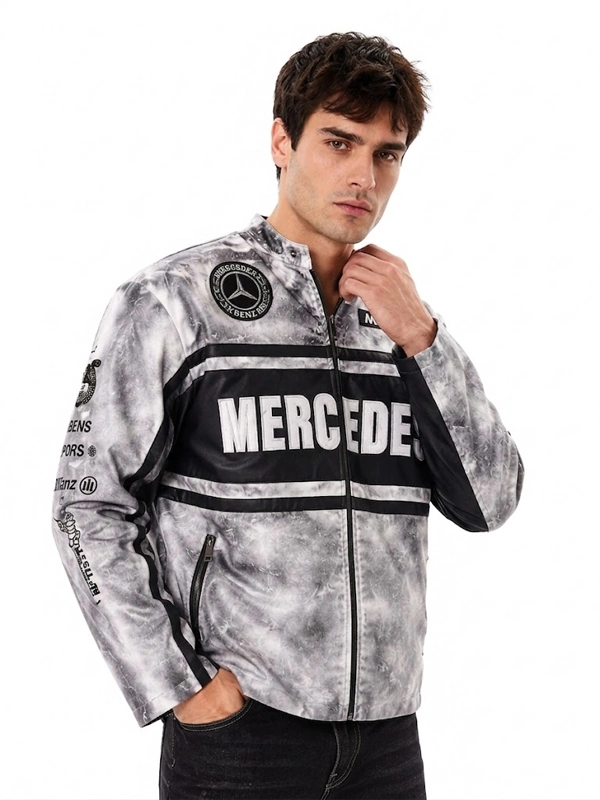 Mercedes F1 Grey Leather Jacket