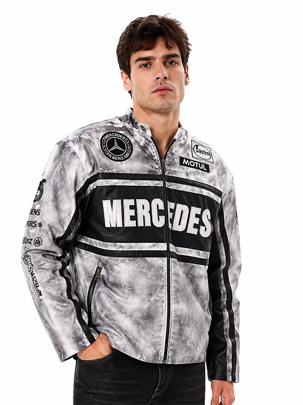 Mercedes F1 Leather Grey Jacket
