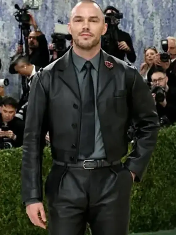 Met Gala Nicholas Hoult Black Leather Jacket