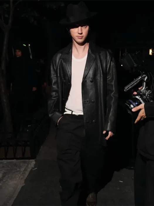 Met Gala Troye Sivan Leather Coat Black