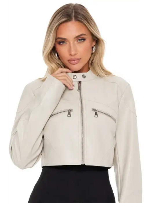 Mina Cropped Faux Leather Moto Jacket