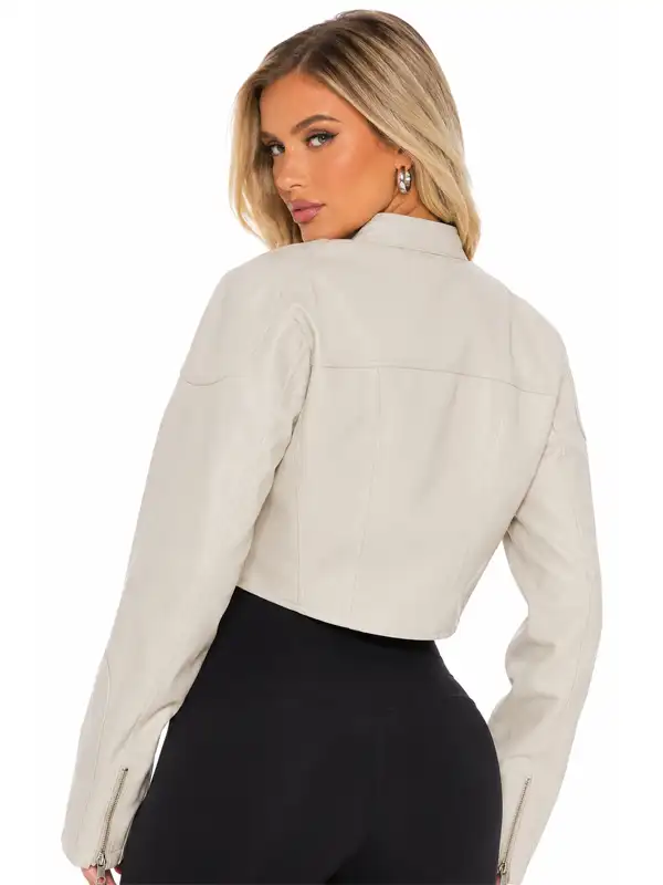Mina Cropped Faux Leather Moto Jacket Back