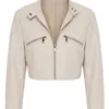 Mina Cropped Faux Leather Moto Jacket - Light Grey