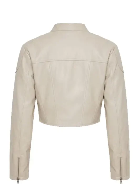 Mina Cropped Faux Leather Moto Jacket - Light Grey Back