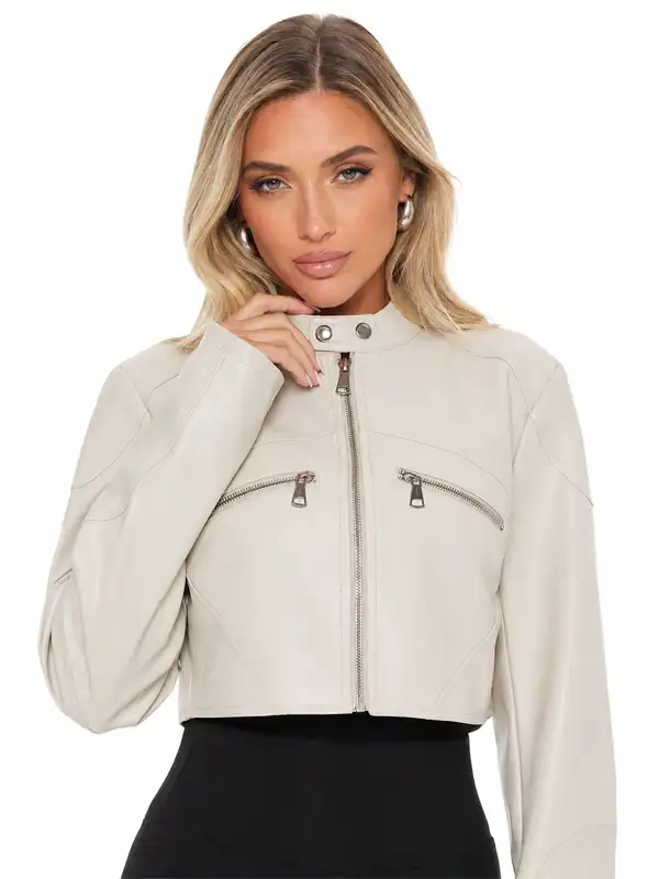 Mina Cropped Faux Leather Moto Jacket
