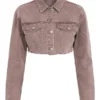 My Better Half Raw Hem Cropped Denim Jacket Brown