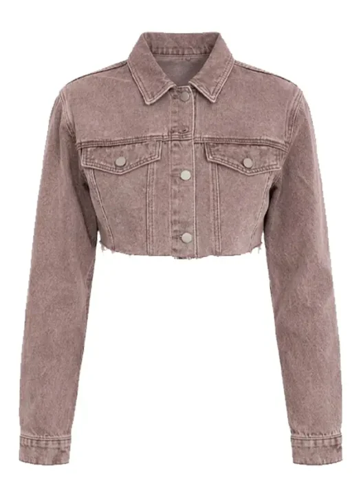 My Better Half Raw Hem Cropped Denim Jacket Brown