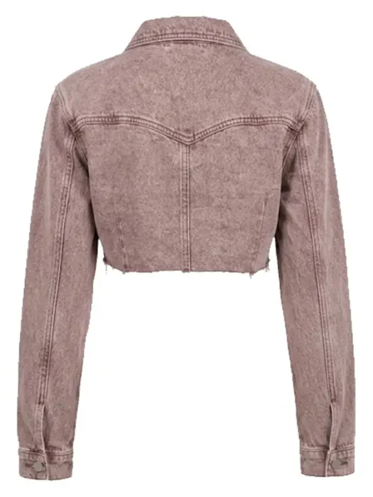 My Better Half Raw Hem Cropped Denim Jacket Brown Back