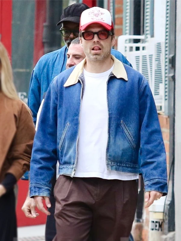NYC 2026 Downtown Restaurant Sebastian Stan Blue Jacket