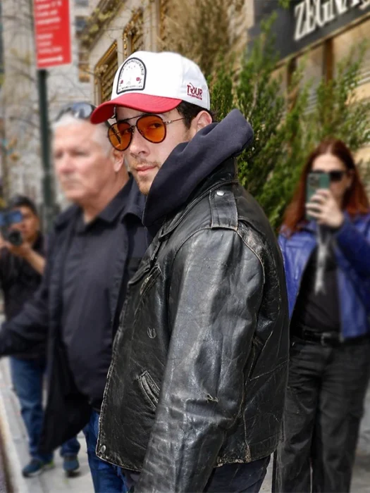 NYC 2026 Nick Jonas Black Leather Jacket