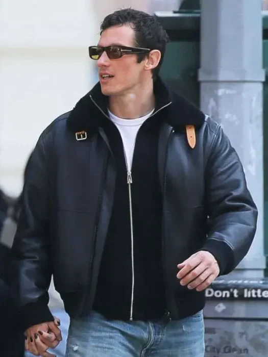 NYC Callum Turner Shearling Leather Jacket