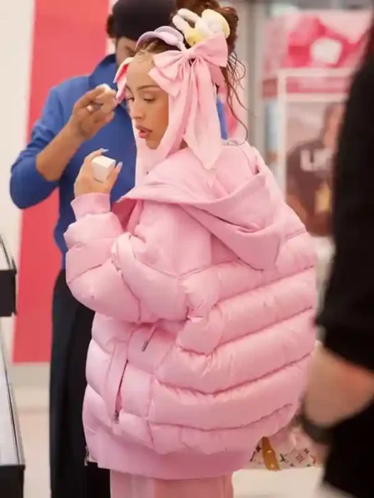 NYC Doja Cat Pink Puffer Hooded Jacket Back