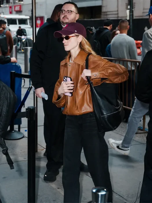 Natalia Dyer Brown Leather Jacket